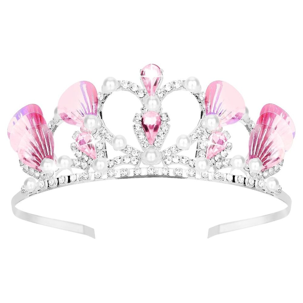 Mermaid Crown Pearl Headband Pink Fish Scales Seashell Hair Accessories for Wome